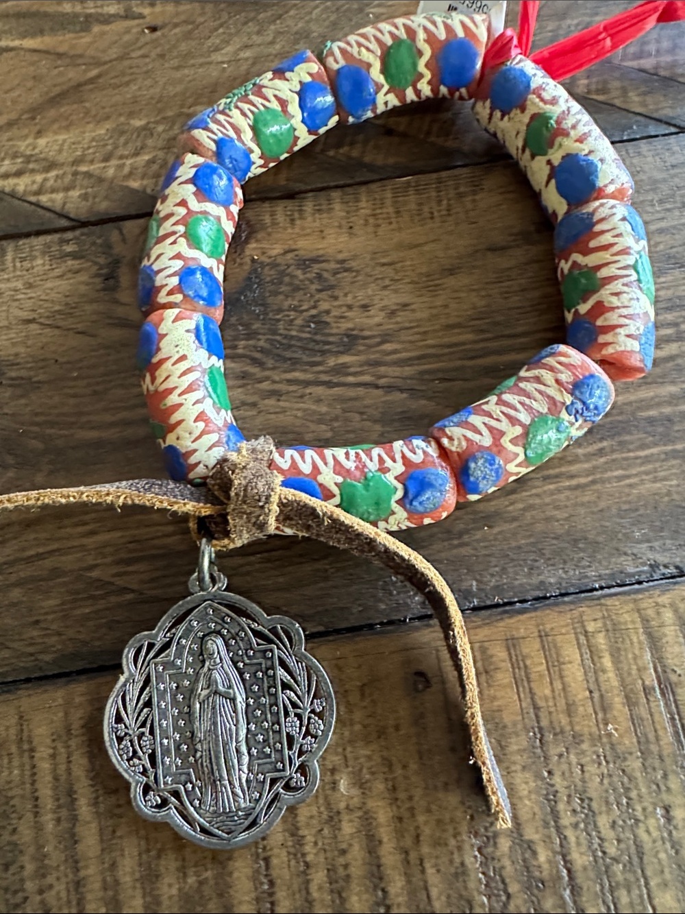 Our Lady Beaded Bracelet with Religious Medal Pendant